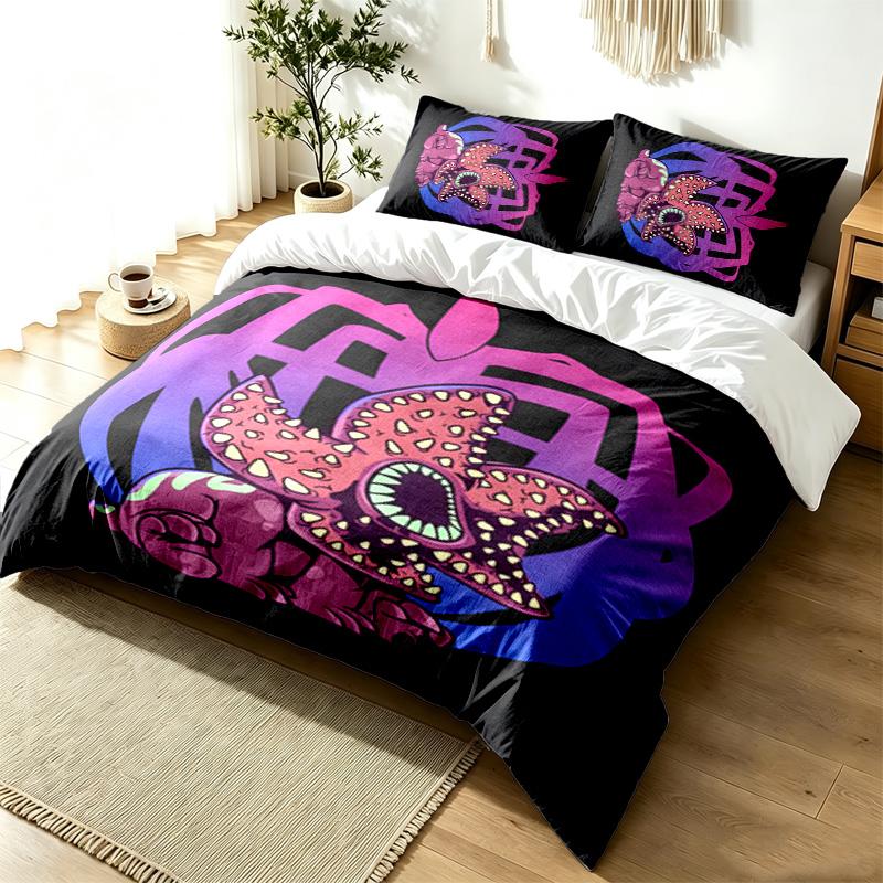 Stranger thing 3pc Duvet Cover Set Simple Modern Bedding Set Wrinkle Resistant Soft Fabric All Season Use a perfect gift