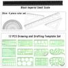 Fenrry 18Pcs Ruler Set Geometric Templates Drawing Tool with Bag Circle Stencils for Architect Scale Measuring Drafting