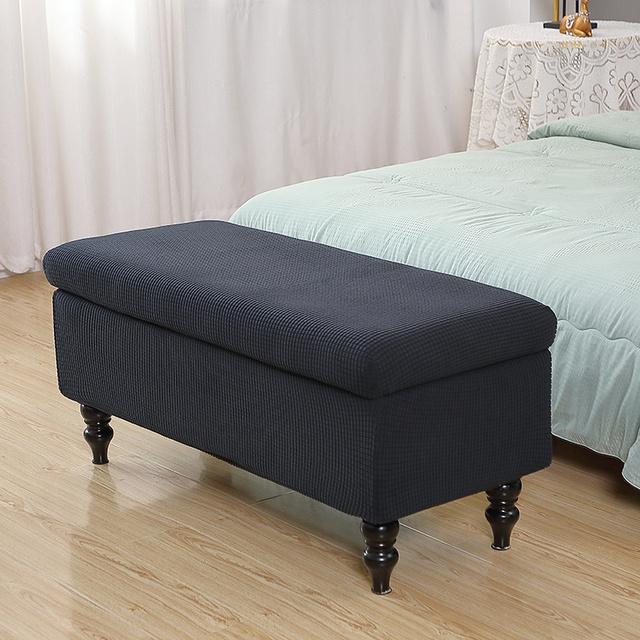 Solid Color Storage Ottoman Covers Rectangle Elastic Bedside Footstool Cover Non -Slip Polar Fleece Footrest Seat Bench Slipcover