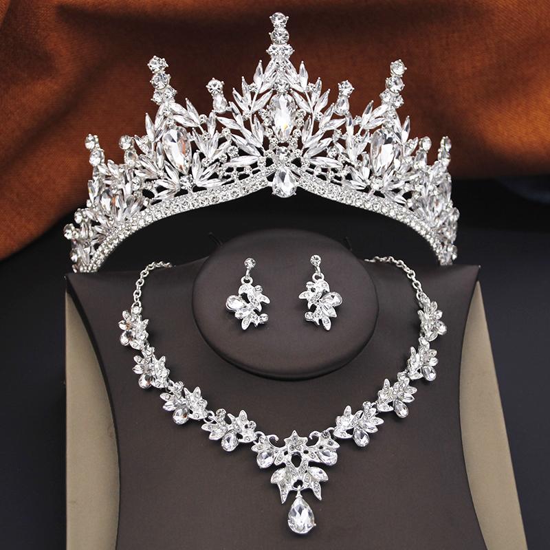 Bridal Jewelry Sets for Women Wedding Crown Birthday Tiaras and Choker Necklace Earrings Bride Party Costume Jewelry Accessories
