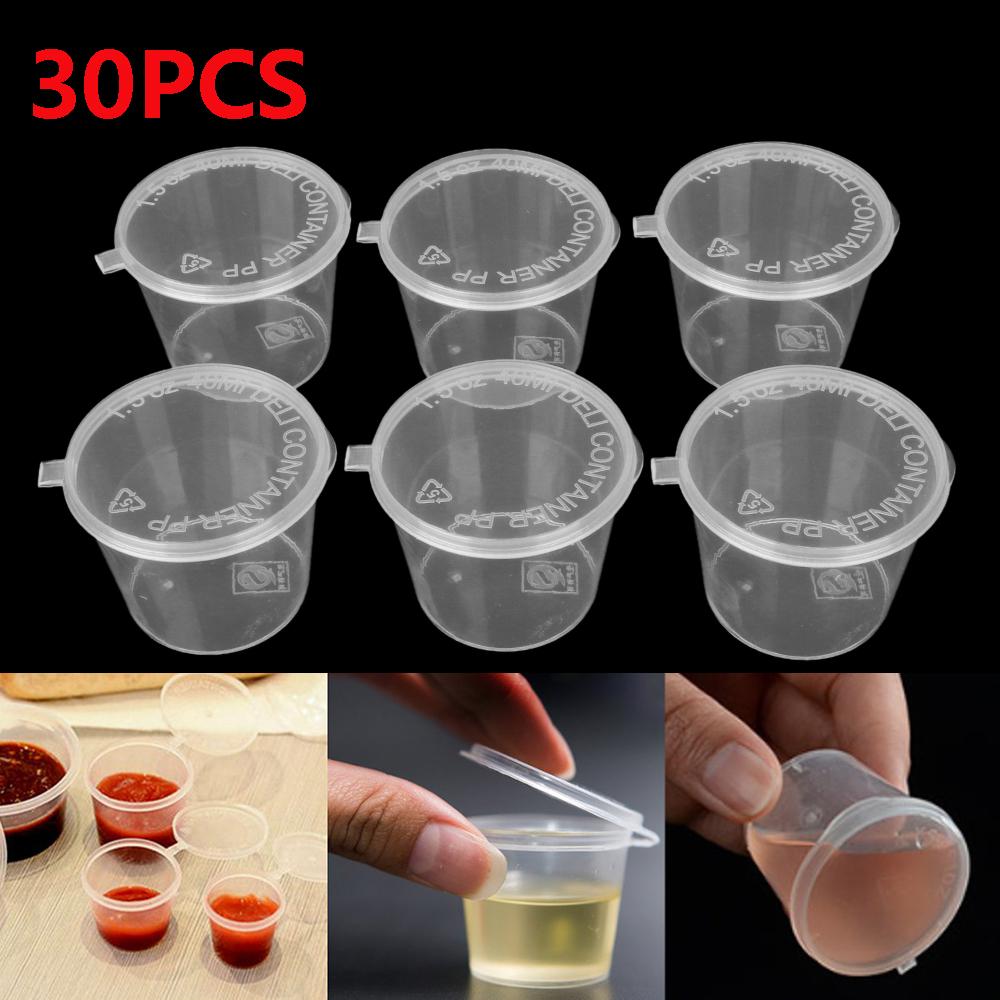 30Pcs Disposable Plastic Hinged Lids Food Containers Palette Sauce Cup Pigment Paint Box