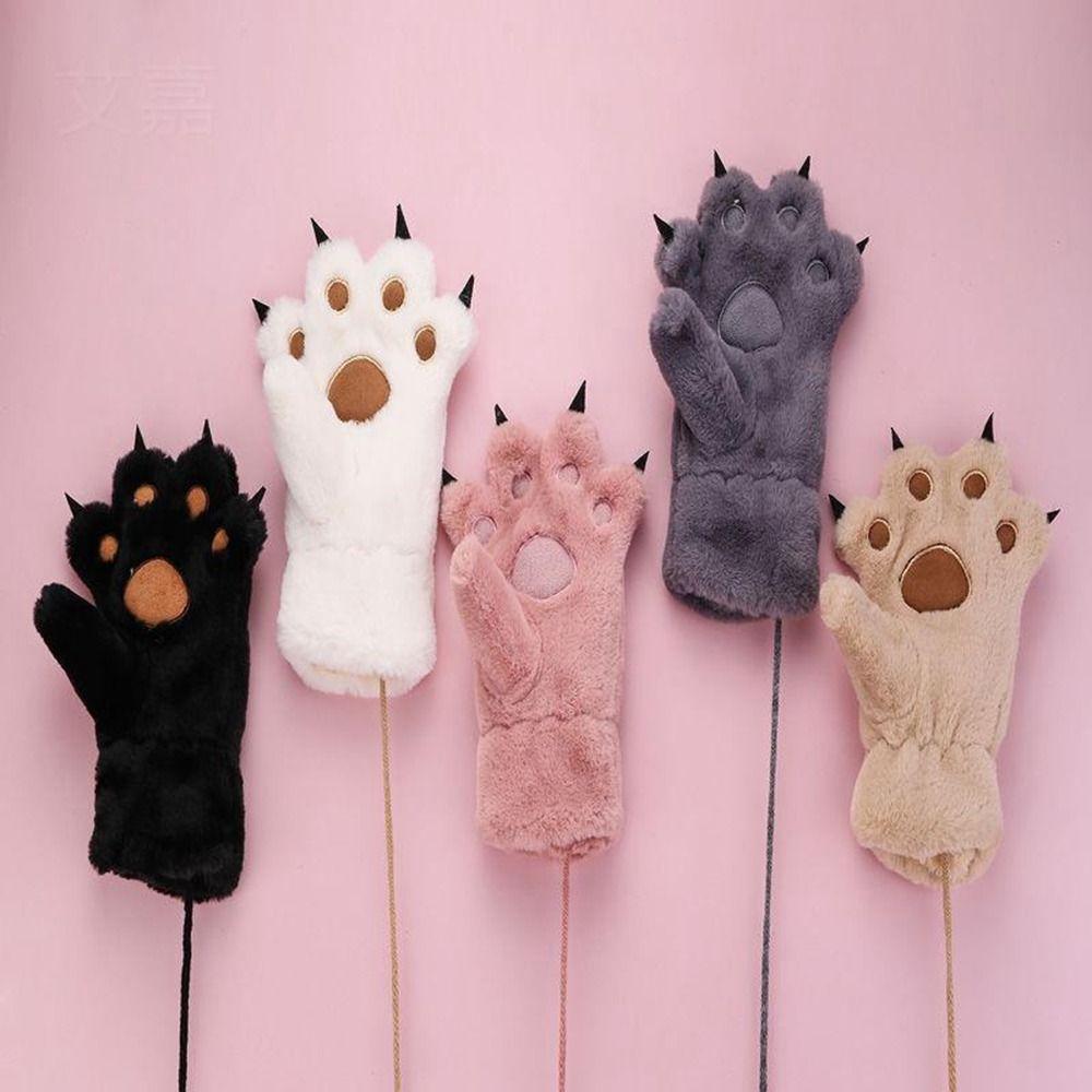 With Rope Warm Gloves Bear Paw Gloves Cat Paw Gloves Hanging Neck Mittens Female Winter Gloves
