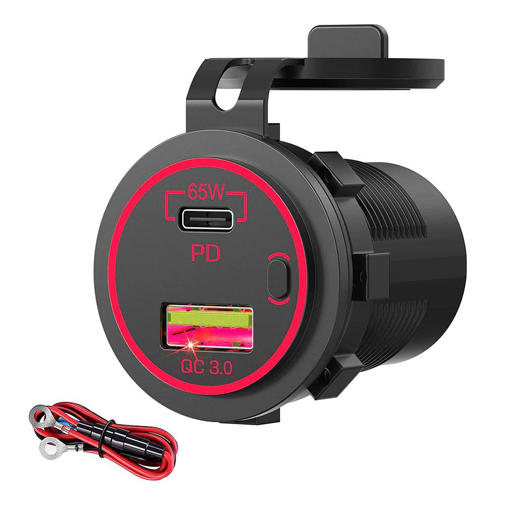 Universal Vehicle USB Charger 12V-24V, 65W PD + QC3.0 Fast Charging Port for Marine, RV, Boat, Motorcycle with LED Display
