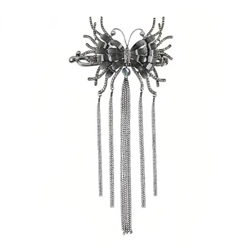 Fashion Retro Women's Butterfly Chain Tassel Rhinestone Hairpin Sweet and Spicy Cool Dark Wind Women's Hair Accessories Hairpin