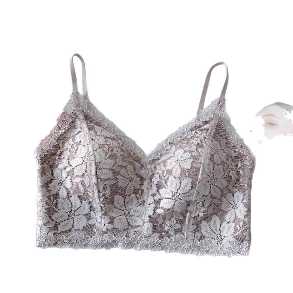 Sexy pure lace beautiful back chest wrap women's fixed cup gathering underwear without steel ring bra short suspender vest tide