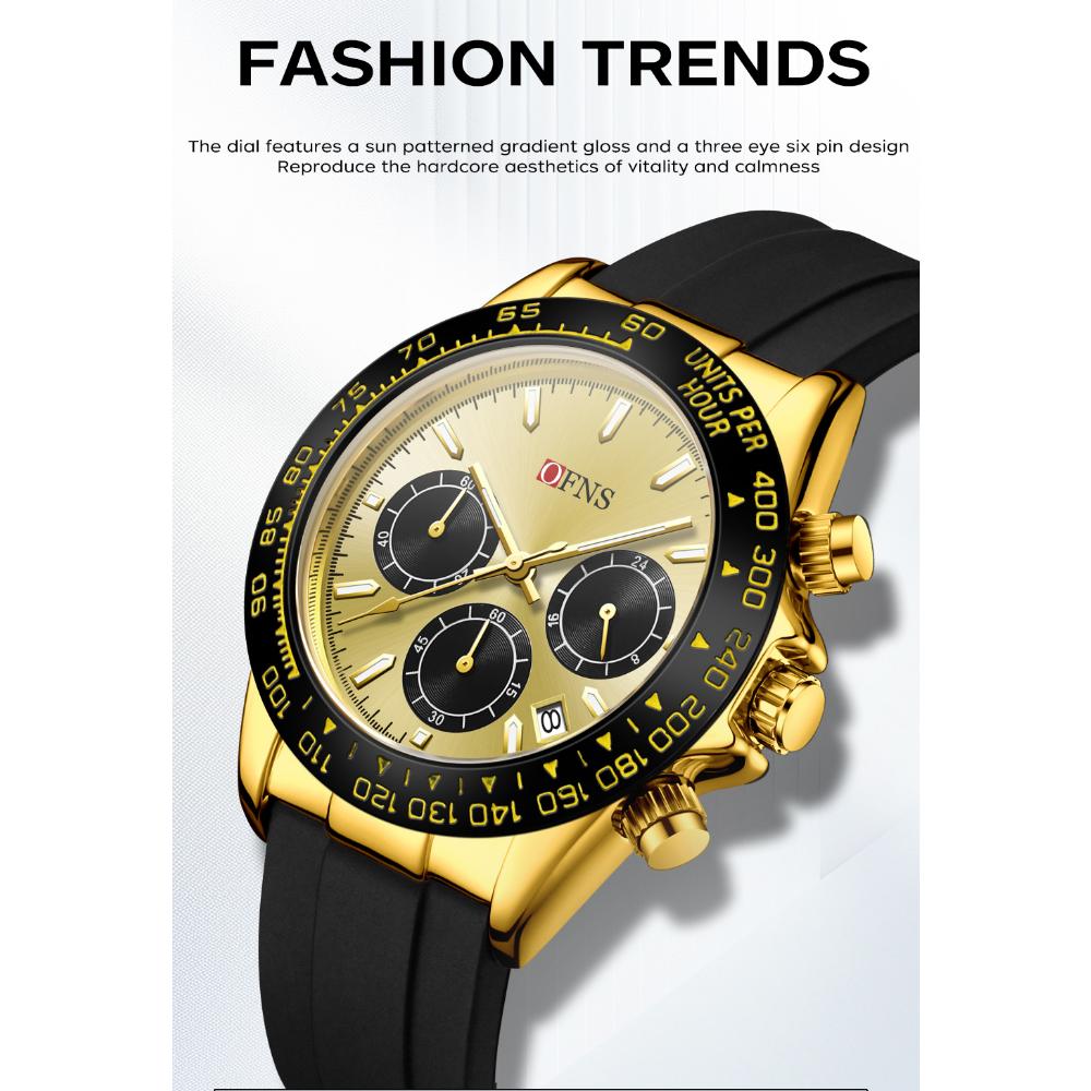 Роскошные мужские кварцевые часы, многофункциональные, три очка, шесть стрелок, хронограф, водонепроницаемые, ночник, мужские кварцевые часы