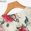 ZANZEA Женская повседневная блузка с круглым вырезом и цветочным принтом с коротким рукавом