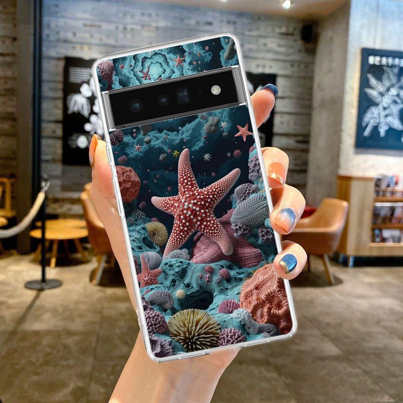 Чехол для телефона Google Pixel 9 8 7 6 5 4 4XL 7A 6A 5A 4A 3A Pro XL 5G Прозрачный Мягкий ТПУ Корпус Узор на Тему Морской Жизни