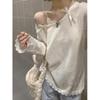 Women's Bowknot Lace Long Sleeve Sun Protection Top - Summer Korean Style Asymmetrical Neck Loose Cover-Up