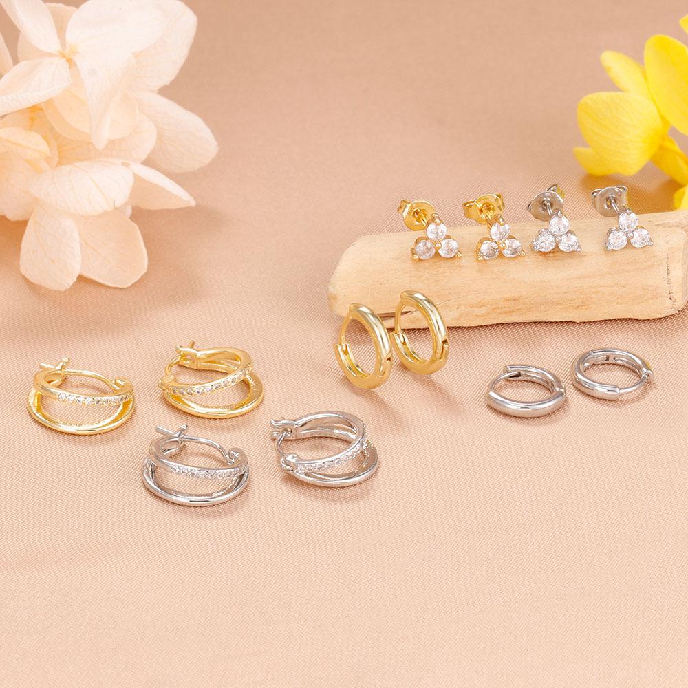 New Arrival Stainless Steel Double-layer Circle Huggies Earring Gold Color Aesthetic Zircon Ear Piercing Earring Fashion Jewelry