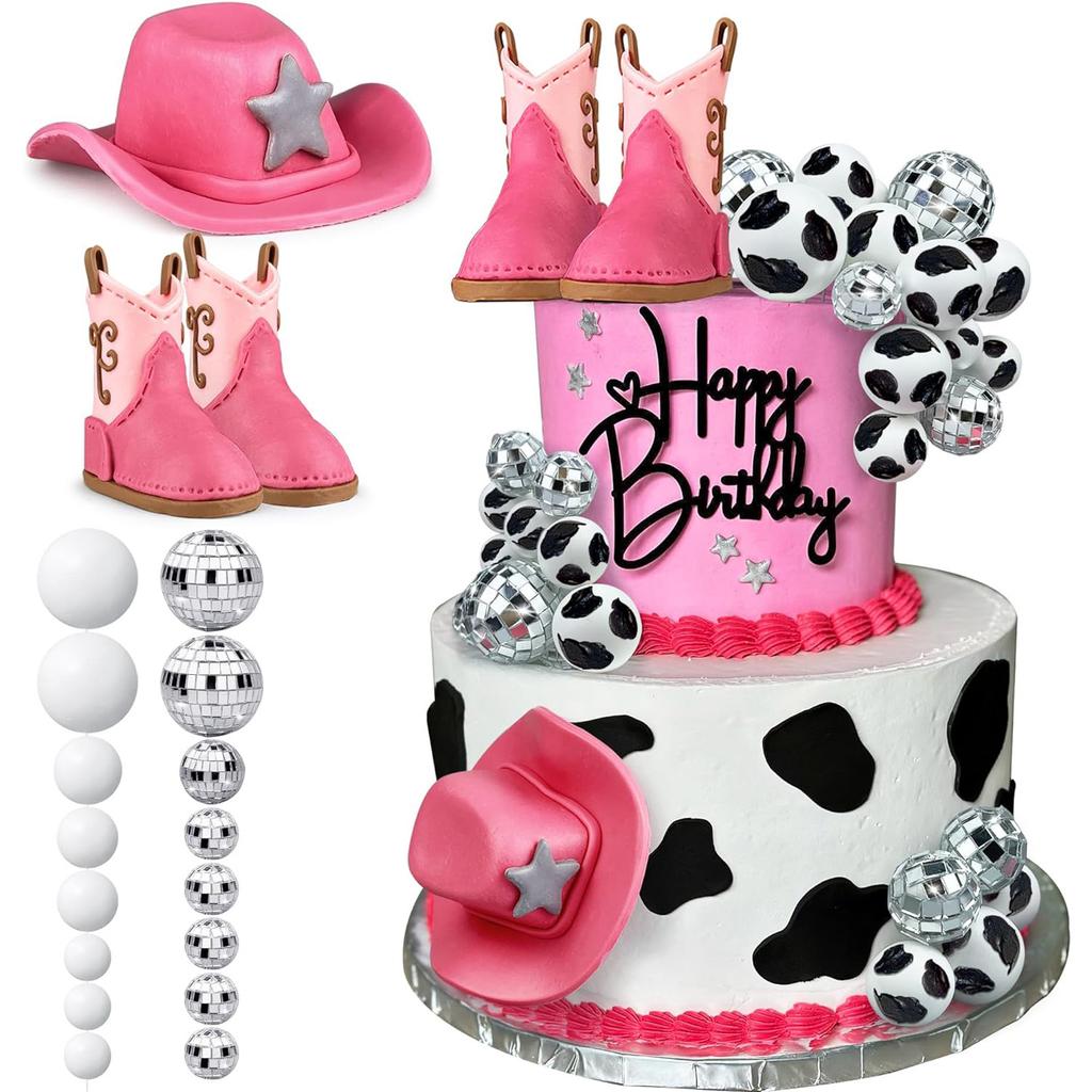 Cowboy Cake Decorations Cowboy Themed Party Decorations Cowboy Hat Boots Disco Ball Cake Topper for Western Birthday Party
