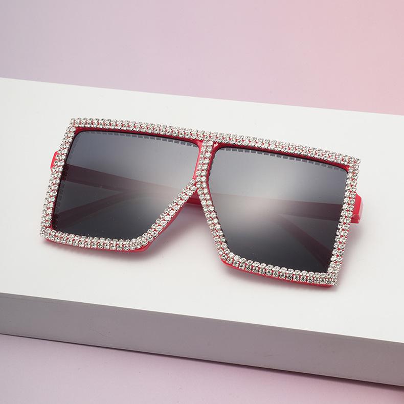 European and American exaggerated square sunglasses men's and women's colorful black pink sunglasses pure hand-made diamond-encrusted generous frame g