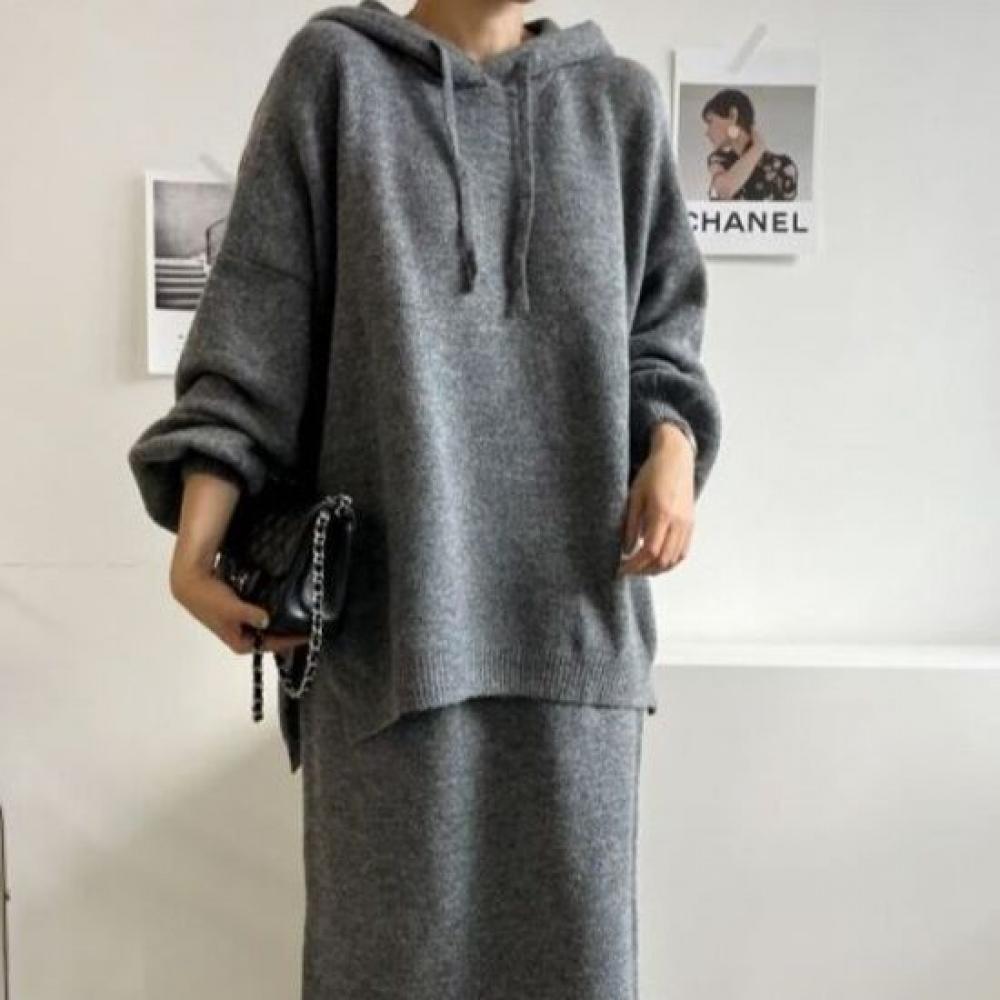 Rellawear Women Replid Knit Hood Top Skirt 3color Qwe24901