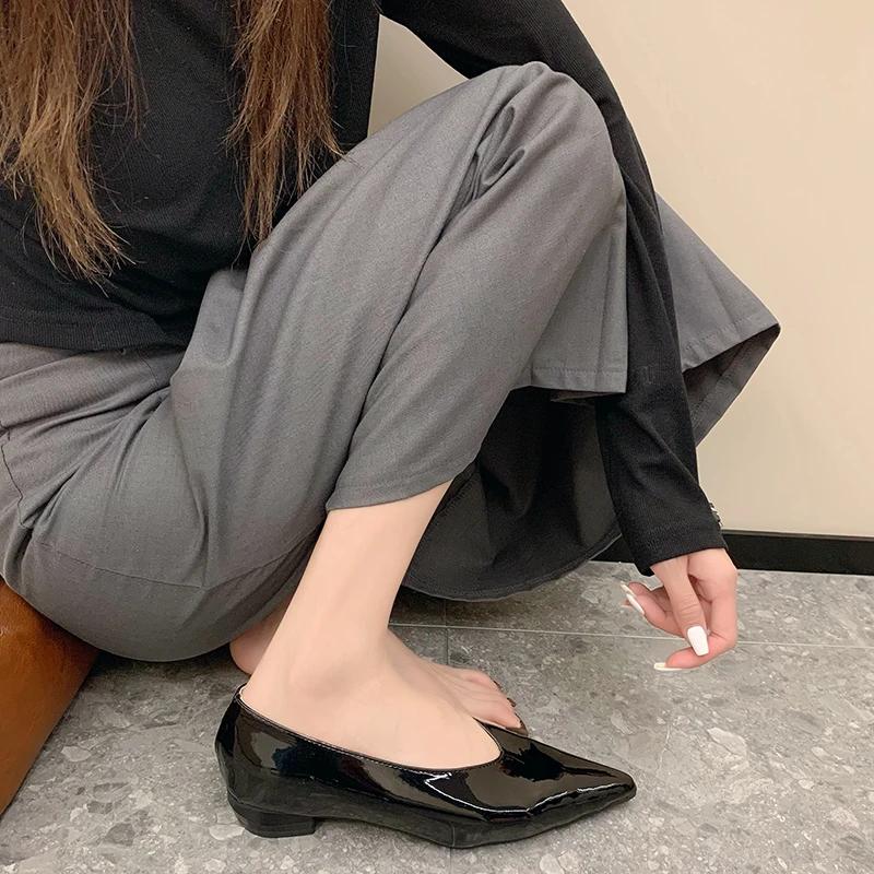 Мода женская обувь 2024 мода женские туфли-лодочки без застежек осень острый носок неглубокие однотонные платье на низком каблуке офисная женская обувь Zapatos