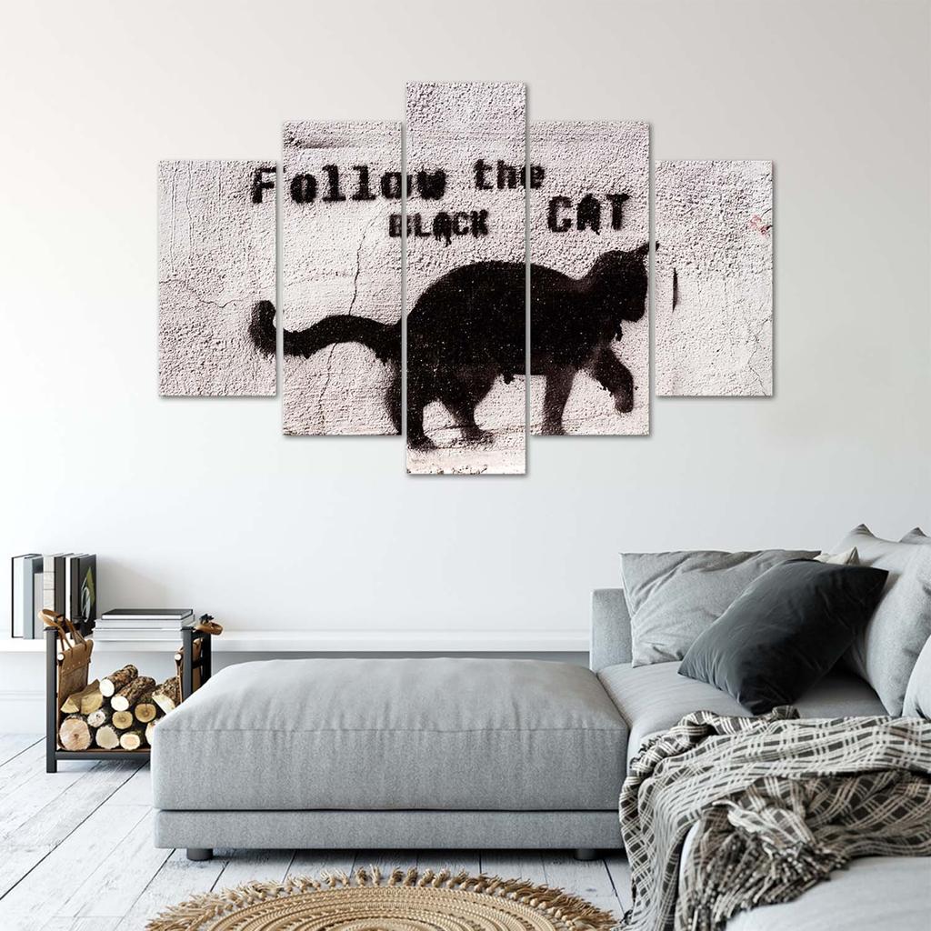 Five Piece Picture Canvas Print Black Cat Texture Concrete