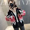 Vintage Spring Autumn Women's Color Block Checked Cardigan Sweater Loose  Short Knit  Jacket Coat