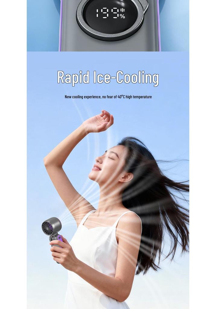 Portable Rechargeable Turbo Ice Pack Handheld Neck Fan with Digital Display