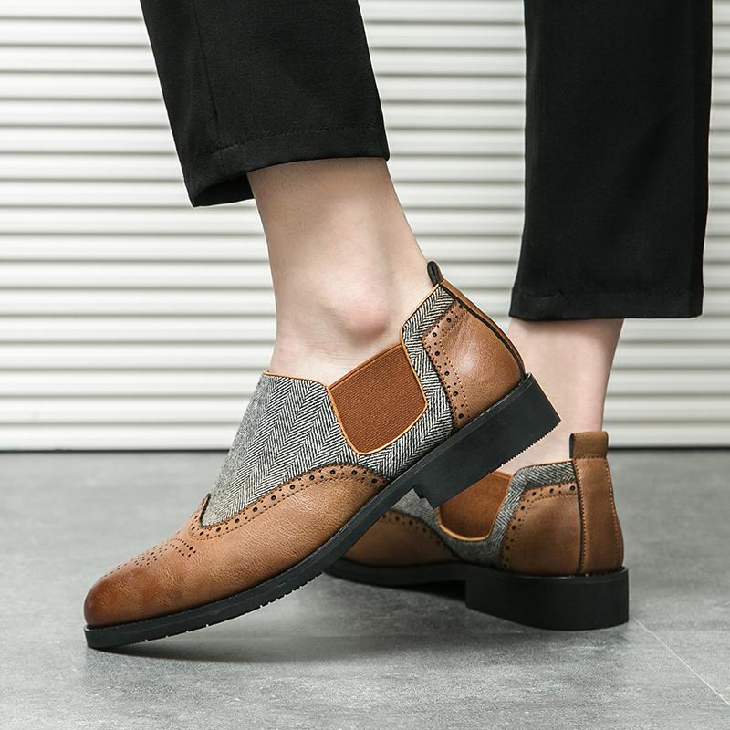 Мужские мокасины, броги, коричневые туфли с контрастной строчкой, деловые, свадебные, на выпускной, для смокинга, вечерние, туфли «Челси», большой размер