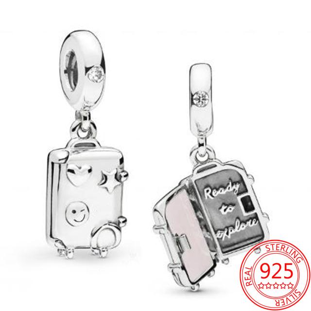 Подлинная сумка для покупок из стерлингового серебра 925 пробы с подвеской в виде шарма, подходит для оригинальных модных браслетов, браслетов, самодельных ювелирных изделий, бусины