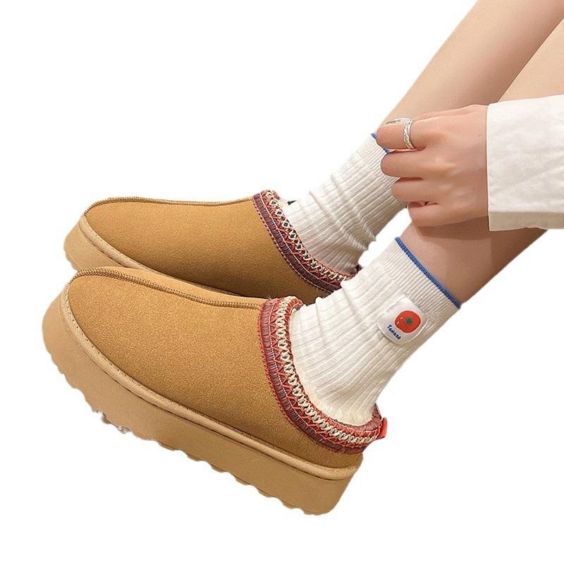 Women's Plus Size Fur Fleece One Foot Cotton Shoes Casual Short Tube Solid Color Thick Sole Snow Boots Velvet Half Slipper Shoes 36-43