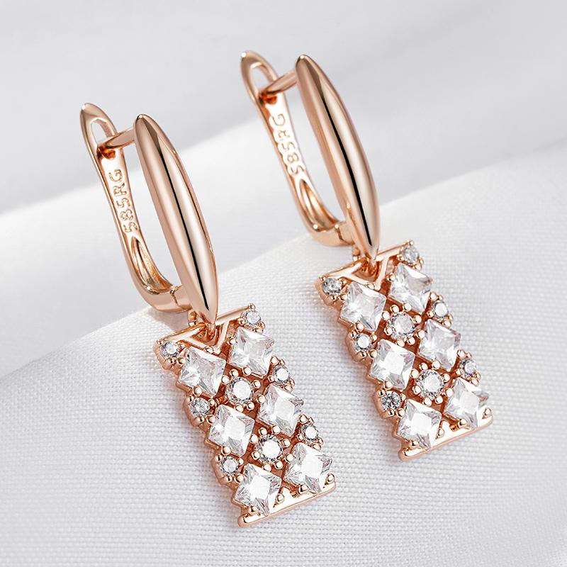Unique Natural Zircon Long Square Dangle Earrings For Women Luxury  Rose Gold Color Accessories Daily Fine Jewelry