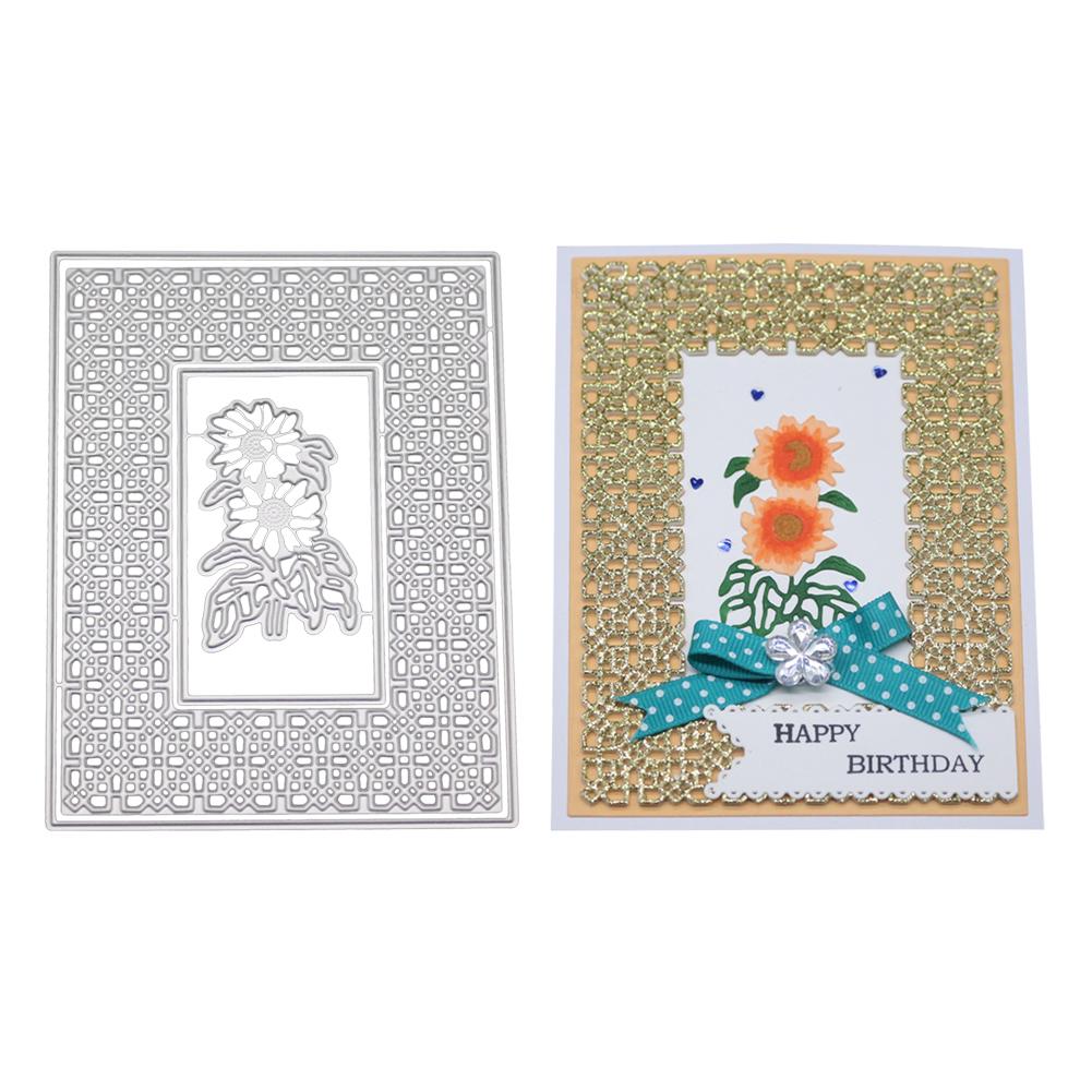 Прямоугольная рамка Подсолнух Металлический серебристый трафарет Тиснение Вырубные штампы для скрапбукинга Бумага Альбом Изготовление открыток