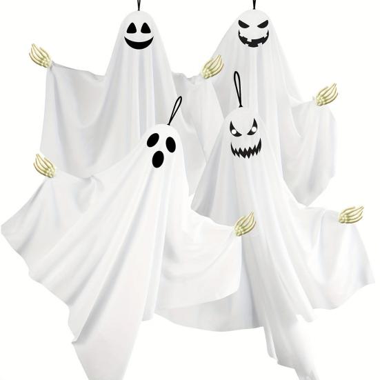 Подвесное украшение Призрак Хэллоуин Уличное Летающий Белый Тканевый Призрак с Гибкими Руками-Скелетами для Декора Переднего Крыльца, Двора, Дерева