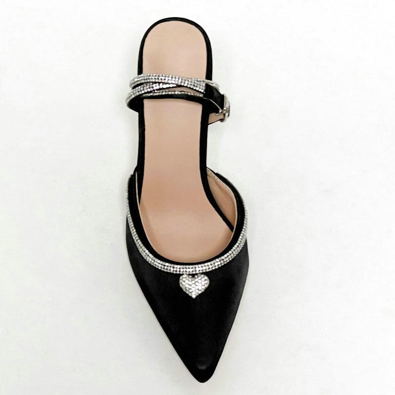 Fashion Love Diamond-Bow High Heels 2025 New French Socialite Style Pointy Thin Heel Hollow Toe Sandals