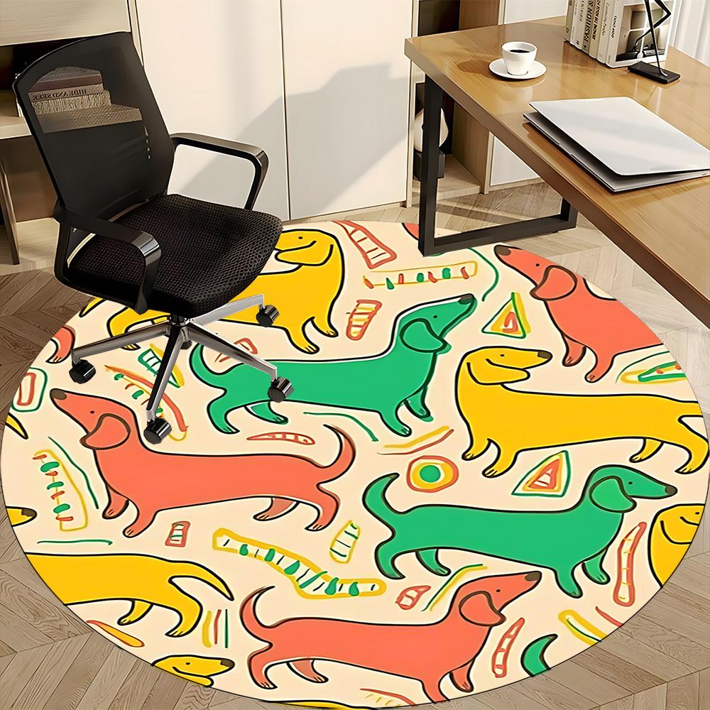 1PC Dogs Pattern Office Round Area Rug, Indoor Mat Suitable ForOffice, Under Office Chairs Bedroom Living Room Home Decor, Room Deco, D010