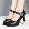 Women's Pumps Pointed Toe Office Soft Leather Flower Buckle Strap Platform High Heels Four Season Shallow Mouth Single Shoes