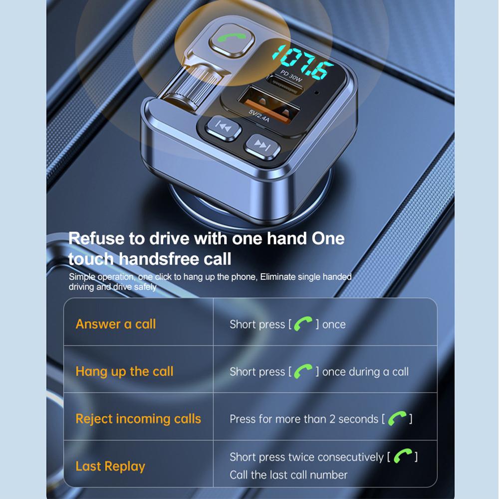 Автомобильный Bluetooth 5.1 Fm-передатчик PD 30 Вт USB-порт Type C, быстрое зарядное устройство, громкая связь, музыкальный плеер, беспроводной автомобильный комплект Aux 3,5 мм