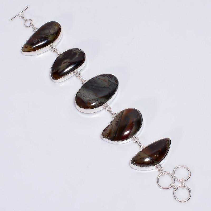 Immaculate Top Grade Qualite 100% Natural Granite Mix Shape Ethnic Style Handmade Jewelry 925 Steling Silver Plated Bracelet 7-8" WSJ-4678