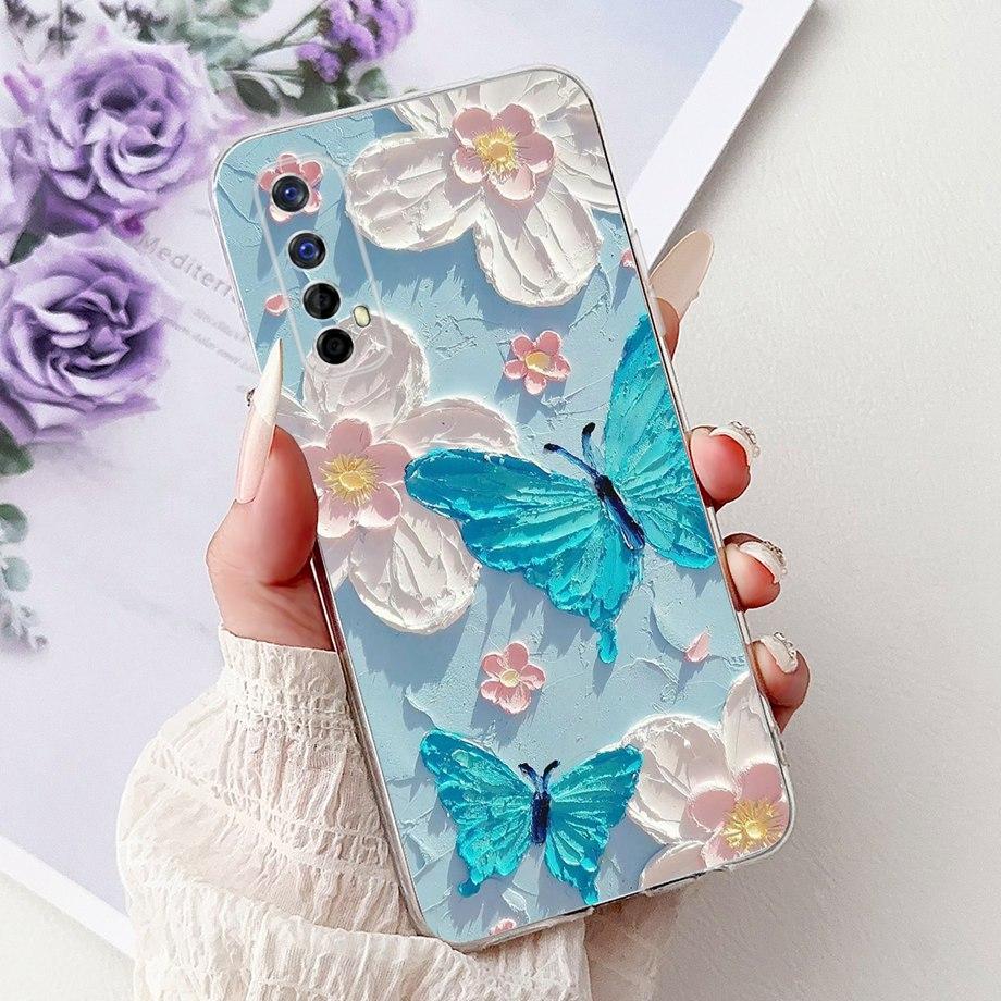 Для Realme 7 Global RMX2155 / Realme 6 6Pro RMX2001 RMX2061 Чехол Прозрачный Мягкий ТПУ Покрытие Цветы Милый Мультяшный Дракон Funda