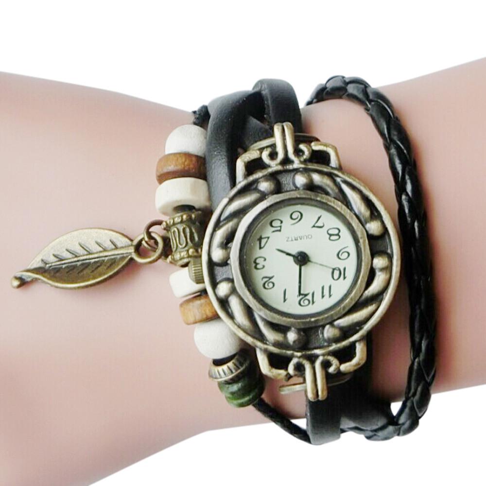 Hot Sale Vintage Leather Watch New Arrival Wrap Around Bracelet Watch Bronze Detail Precise Stylish Retro Compact Wristwatch
