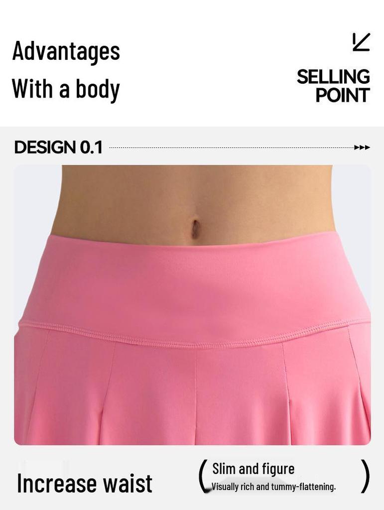 High Waist Pleated Tennis Skirt with Pockets - Elastic, Anti-Exposure Yoga Fitness Skort
