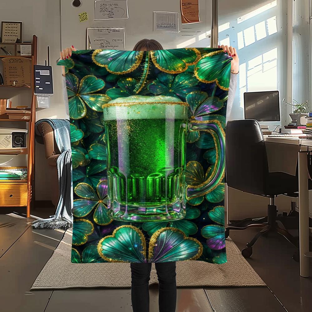 1Pc St.Patrick's Day Print Flannel Blanket, High quality Comfortable for All Seasons, Home Decor, Warmth and Comfort, Perfect for Christmas Gifts W73