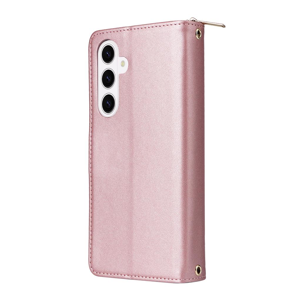 For Samsung Galaxy S26+ Case 9 Card Slots Zipper Pocket PU Leather Phone Cover with Wrist Strap