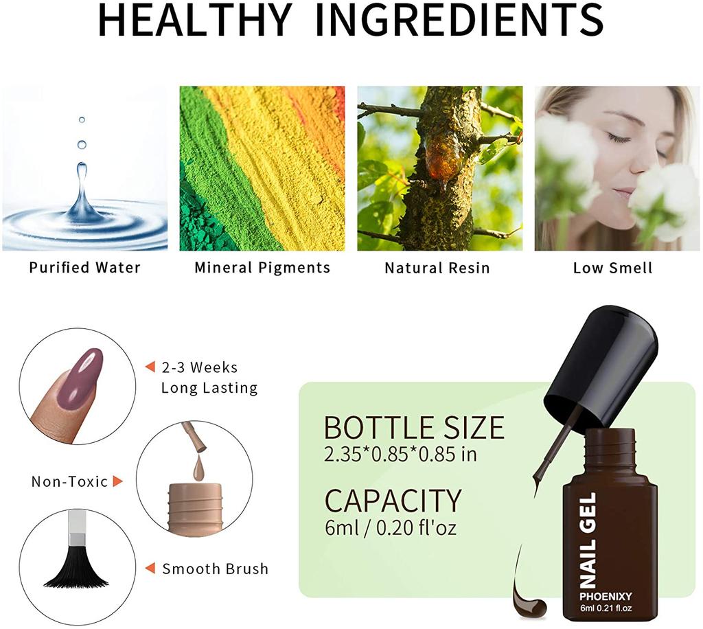 PHOENIXY 2PCs 6ml Nail Gel Varnish Kit: UV Gel Nail Colorful Sequins Gel Polish, Lasting Glitter Soak Off Varnish