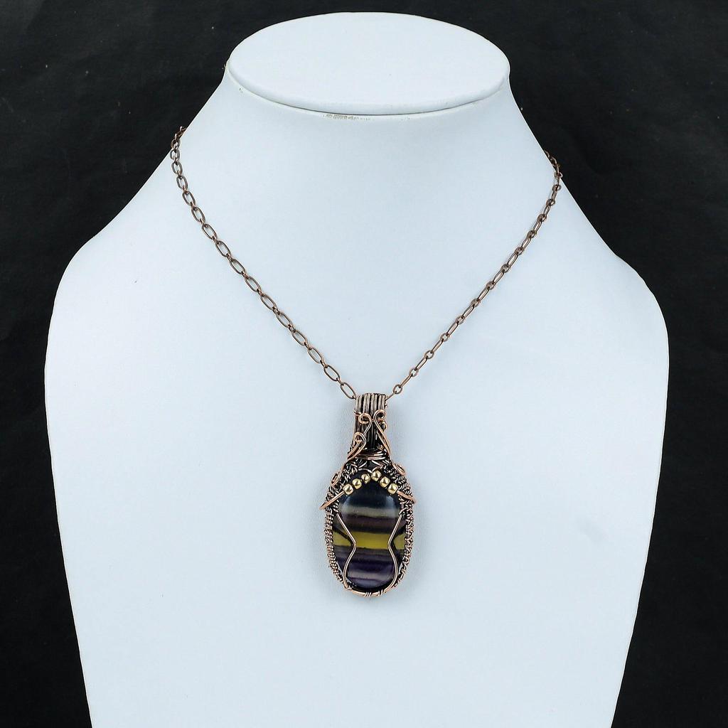 Multi Fluorite Pendant Copper Wire Wrapped Pendant Copper Jewelry Handmade Pendant Genuine Gemstone Jewelry Gift For Women Wire Wrap Jewelry