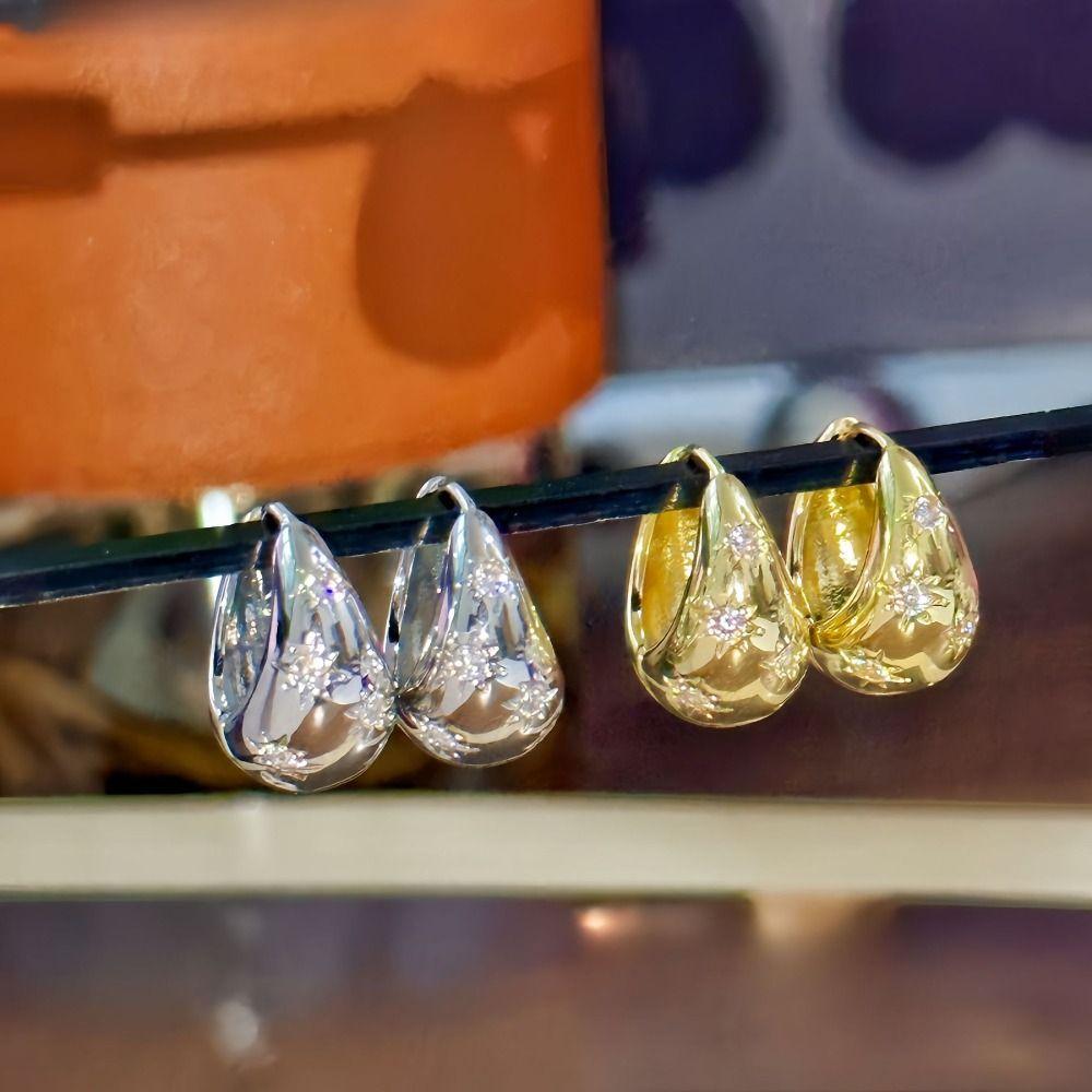 Copper Rhinestone Ear Buckles Korean Style Minimalist Hoop Earring Wedding Bride Jewelry