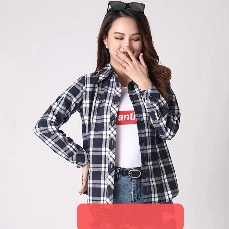 Женская рубашка приталенная ретро клетчатая рубашка большого размера повседневная свободная рубашка
