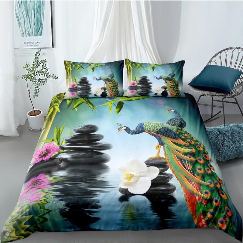 Покрывало для пододеяльника Павлины Размер Кинг/Квин Колибри Стрекоза Комплект постельного белья Цветы Птицы Пододеяльник Цветочный Животные Чехол для одеяла