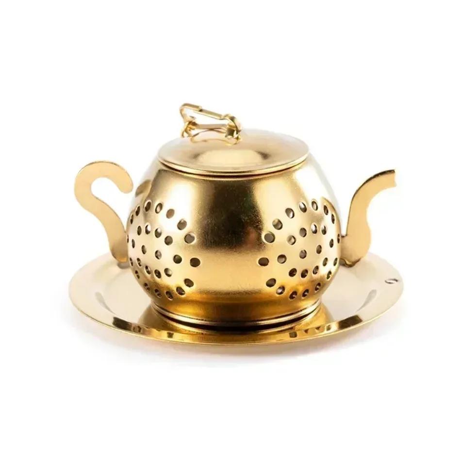 Strainer for Herbal Spice Teaware Ceremony Accessories Gold Teapot Shaped Stainless Steel Loose Leaf Tea Infuser Reusable Tea
