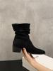 Короткие сапоги 2025 осень и зима новая замша круглый носок толстый каблук средний каблук короткие сапоги плиссированные сапоги-чулки высокий каблук ковбойские сапоги