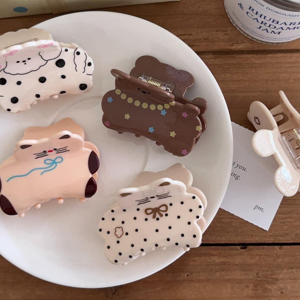 Korean Style Plaid Dog Crab Clip Puppy Small Shark Clip Sweet Spotted Cat Hair Clip  Headdress