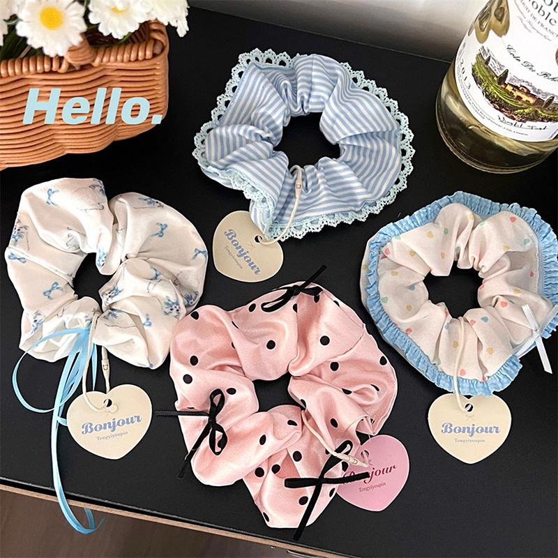 1Pc Girl Head Rope Bow Lace Hair Tie Large Intestine Hair Ring Women Scrunchies Korean Style Headwear Hair Rope