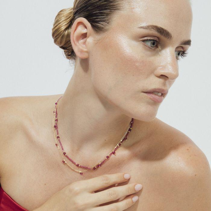 Collier - LUXENTER - Aira - Cristal rose - Finition or jaune 18 carats - Longueur 42+3 cm