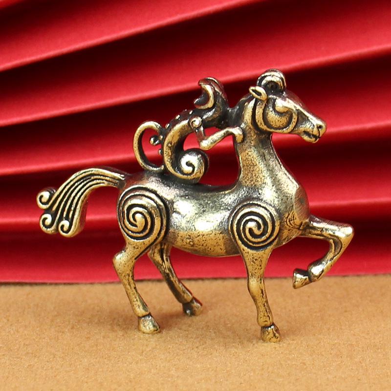 Antique Brass Monkey Zodiac Ornament: Small Desktop Copper Horse Figurine