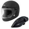 Neo Retro Full Face Helmet Motorcycle Matte Medium HK-190 + KK-902 Intercom, Black,