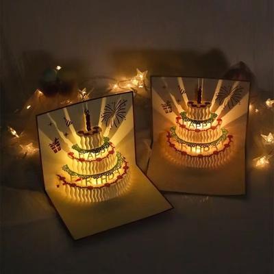 Креативная Pop-Up Музыкальная Открытка на День Рождения Полая Открытка-Поздравление С Днем Рождения Бумажная 3D Открытка с Тортом Подарок